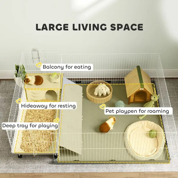 Small Animal Cage With Removable Pet Playpen, Guinea Pig Cage With Waterproof Pad