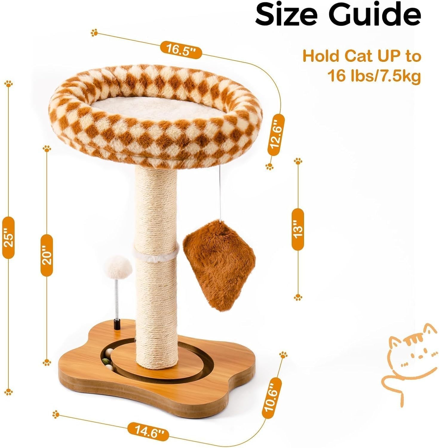 Cat Scratching Post With Bed - Small Cat Tower With Sisal Scratchier, Removable Perch & Ball Track Toys For Indoor Cats Brown, Medium