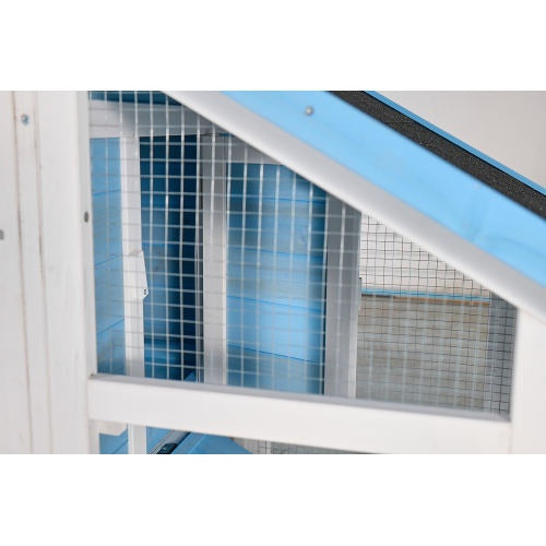 76 Wooden Rabbit Hutch Bunny Cage With Waterproof Asphalt Roof, Fun Outdoor Run, Removable Tray And Ramp, Light Blue