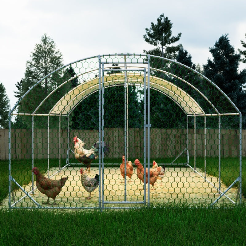 26'x9'x6'Large Metal Chicken Coop,Walk-in Poultry Cage,Chicken Run With Waterproof Cover,Outdoor Backyard Farm,Chicken Rabbits Duck Run Pen,Easy To Assemble And Clean