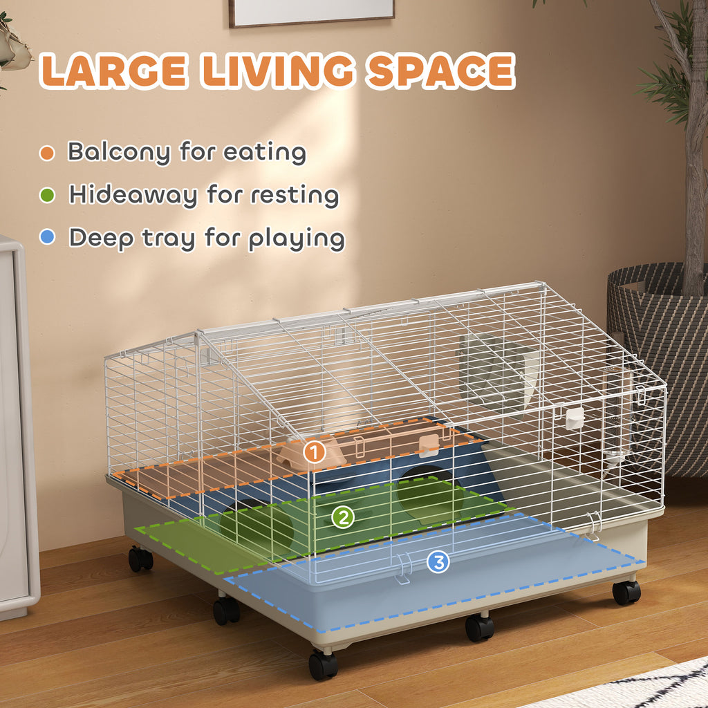 Rolling Small Animal Cage With Water Bottle, Hay Feeder, Food Dish For Rabbits, Hedgehogs, Guinea Pigs, 35 X 35x 25