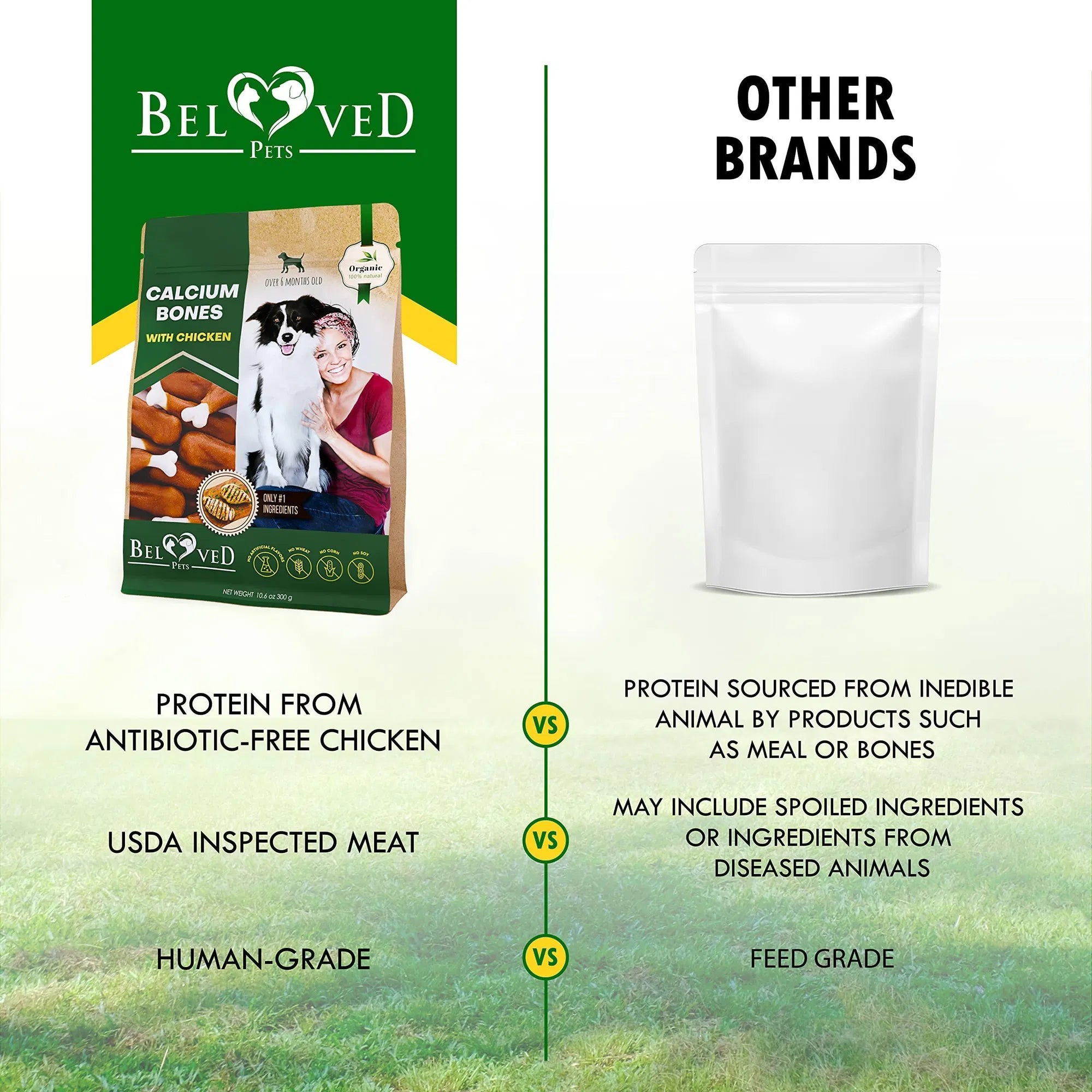 Dog Calcium Bones Wrapped Chicken & Rawhide Free Chew Treats, Grain Free Organic Meat Chews