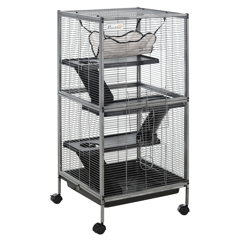 Large Metal 4 Tiers Small Animal Cage With Hammock, Removable Tray, Extra Space For Ferrets Chinchillas, Gray