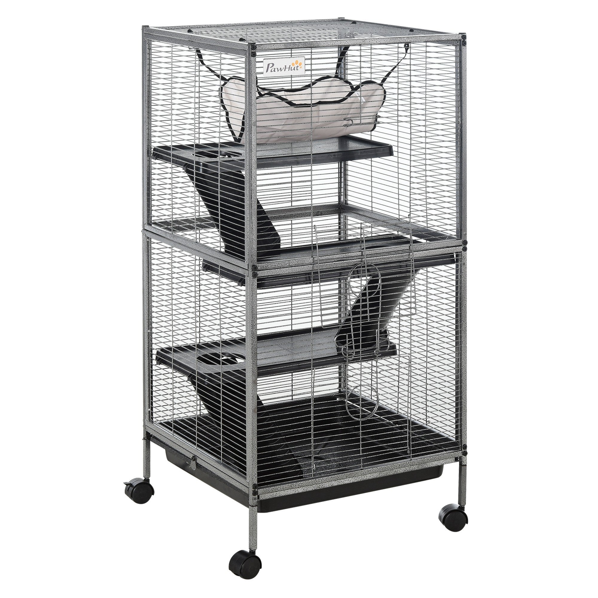 Large Metal 4 Tiers Small Animal Cage With Hammock, Removable Tray, Extra Space For Ferrets Chinchillas, Gray