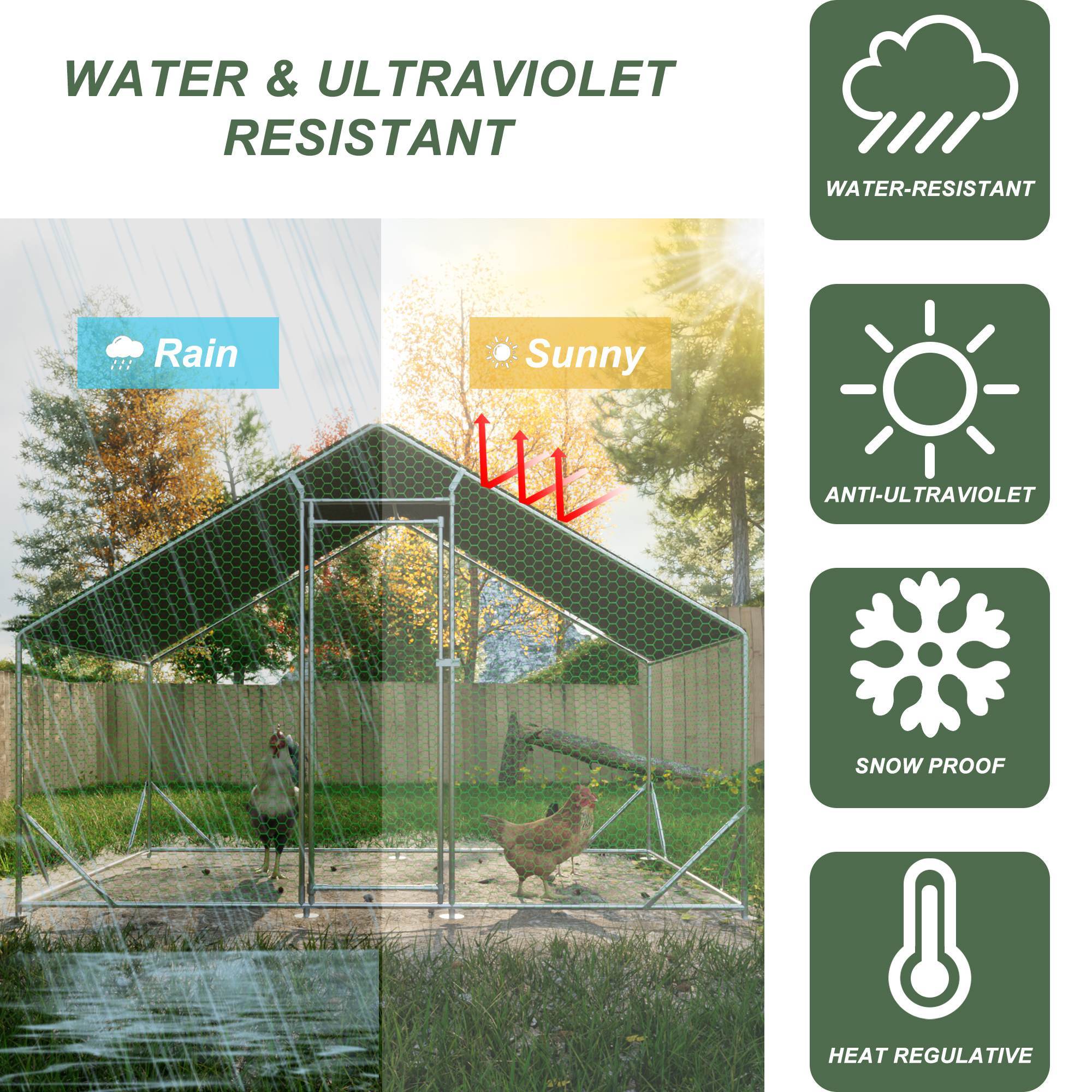 Large Metal Chicken Coop, Walk-in Chicken Run, Galvanized Wire Poultry Chicken Hen Pen Cage, Rabbits Duck Cages With Waterproof And Anti-Ultraviolet Cover For Outside