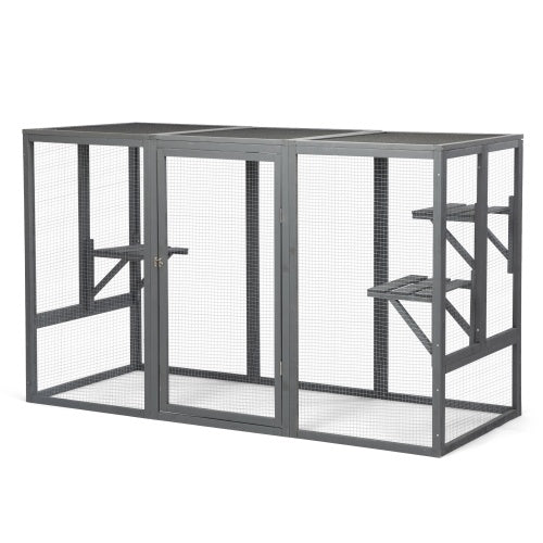 Spacious Wooden Cat Cage With Waterproof Roof For Adjustable Pedals - Gray-black
