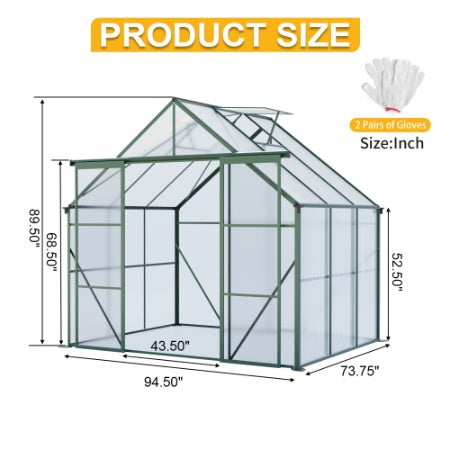 Double Door Polycarbonate Greenhouse Raised Base And Anchor Aluminum Heavy Duty Walk-in Greenhouses For Outdoor Backyard In All Season