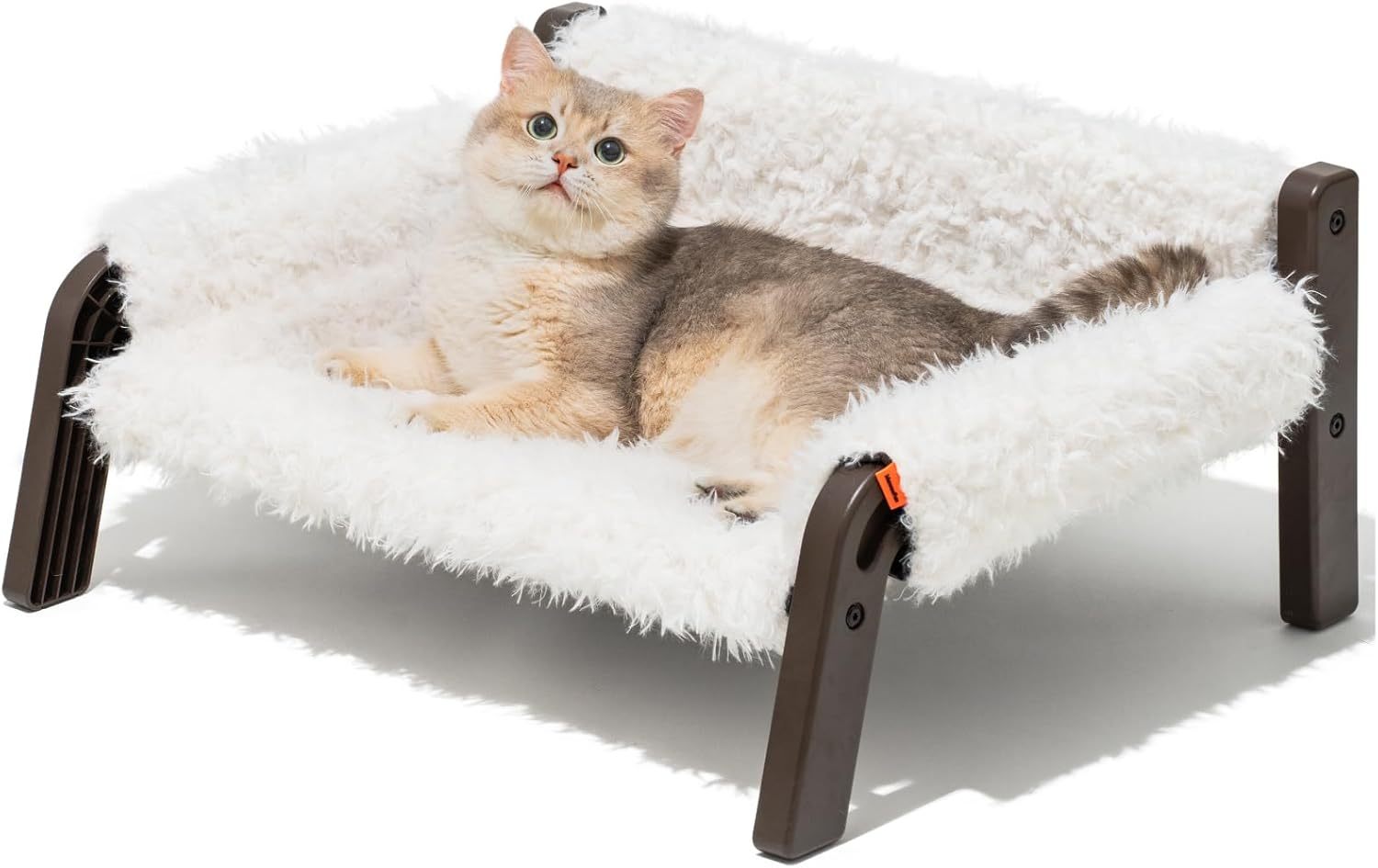 Raised Cat Bed For Indoor Cats - Elevated Plush Pet Sofa With Non-Slip Bottom, Supports 44 Lbs, Washable Small Dog Bed For Kittens & Puppies Beige Brown