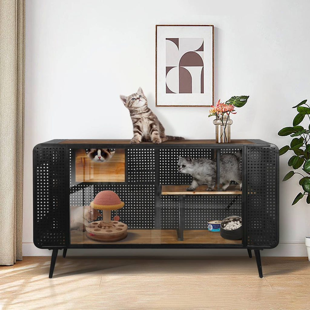 Spacious Cat House With Tempered Glass For Living Room, Hallway