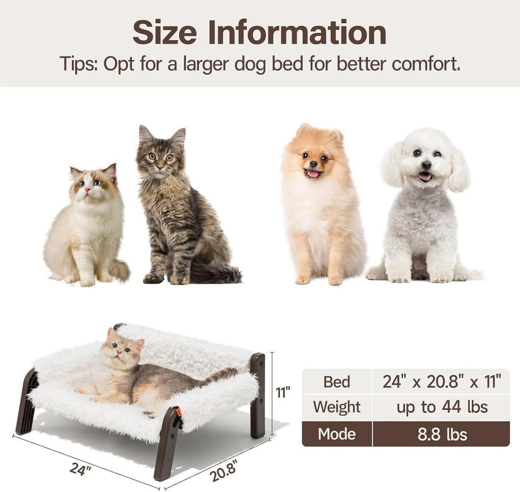 Raised Cat Bed For Indoor Cats - Elevated Plush Pet Sofa With Non-Slip Bottom, Supports 44 Lbs, Washable Small Dog Bed For Kittens & Puppies Beige Brown
