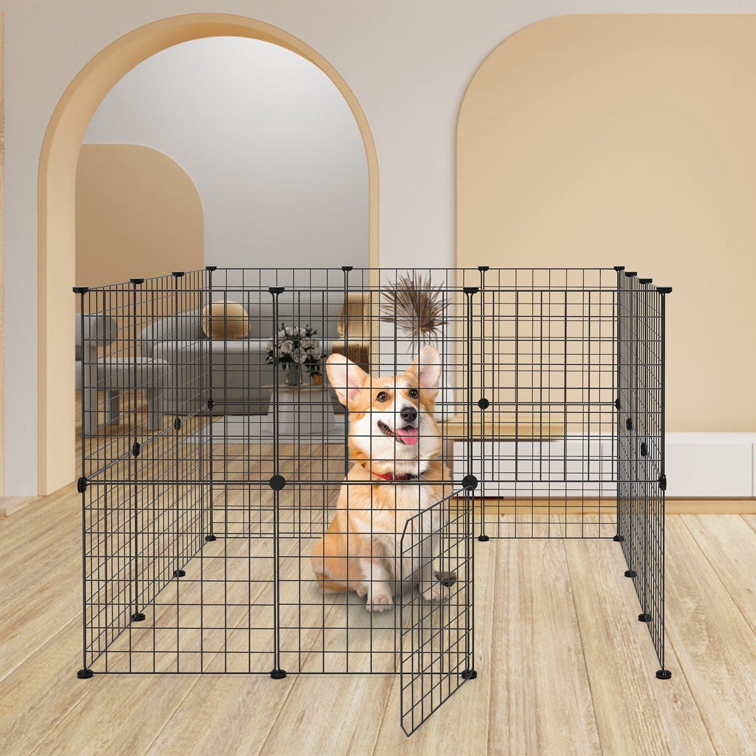 1Pc Small Animal Playpen With Door Dog Metal Playpen Small Medium Kitten Puppy Guinea Pig Rabbit Kennel Small Animal Cage Metal Wire Fence For Indoor Outdoor Yard Camping
