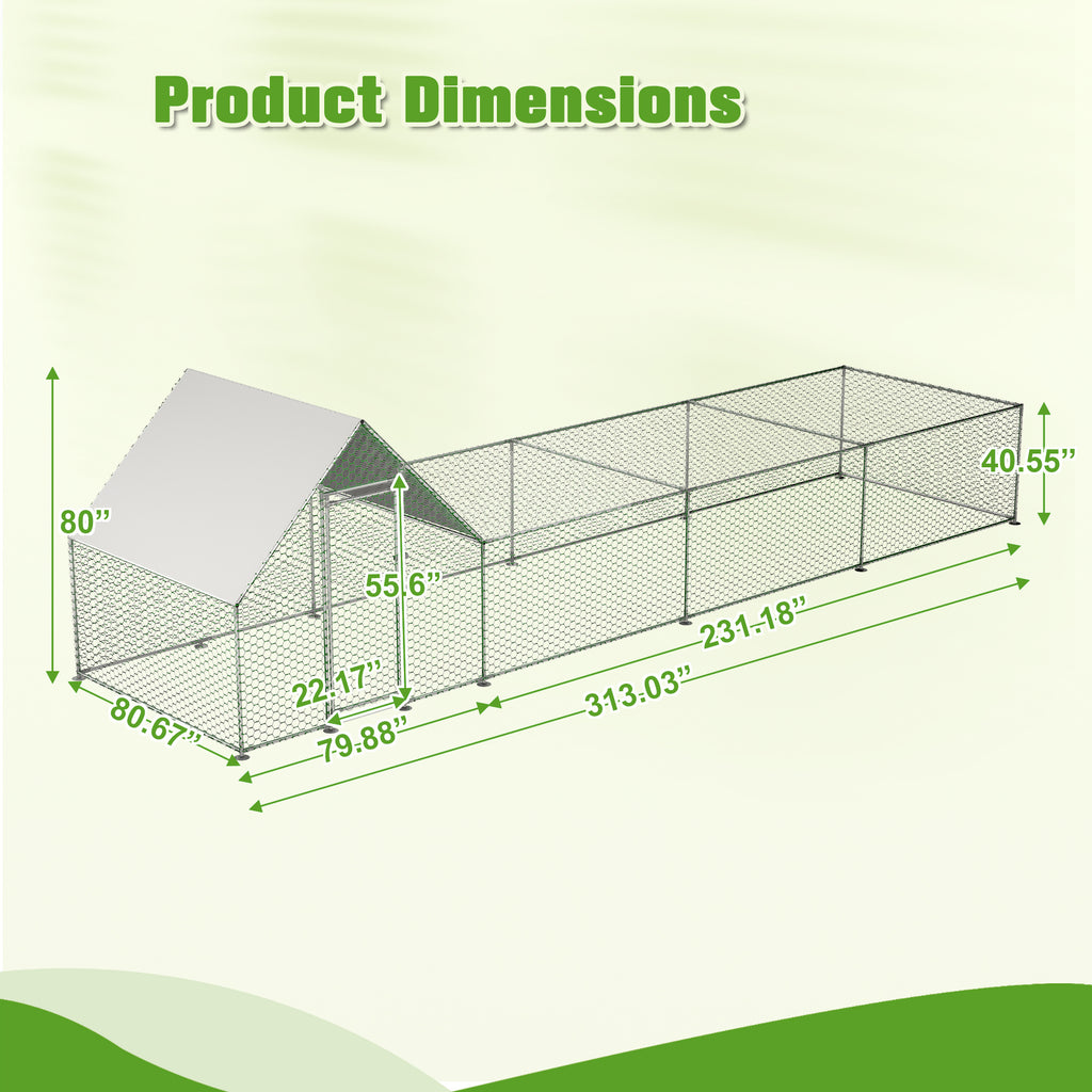 Metal Chicken Coop,Walk-in Chicken Run,Poultry Chicken Hen Pen Cage,Rabbits Duck Cages,With Cover