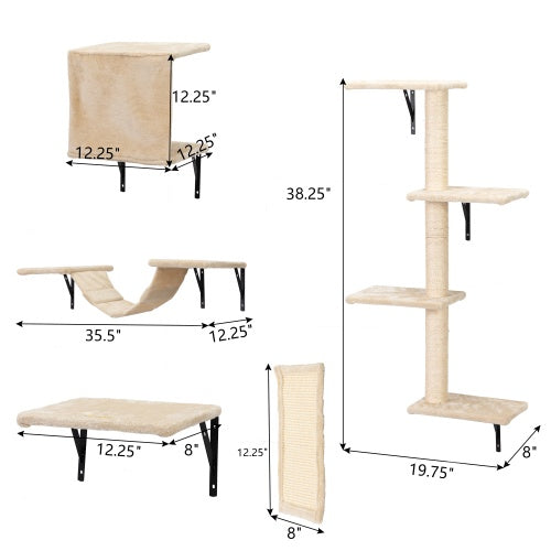 5 Pieces Of Multi-storey Wall-mounted Indoor Cat Tree Furniture With Scratch Board