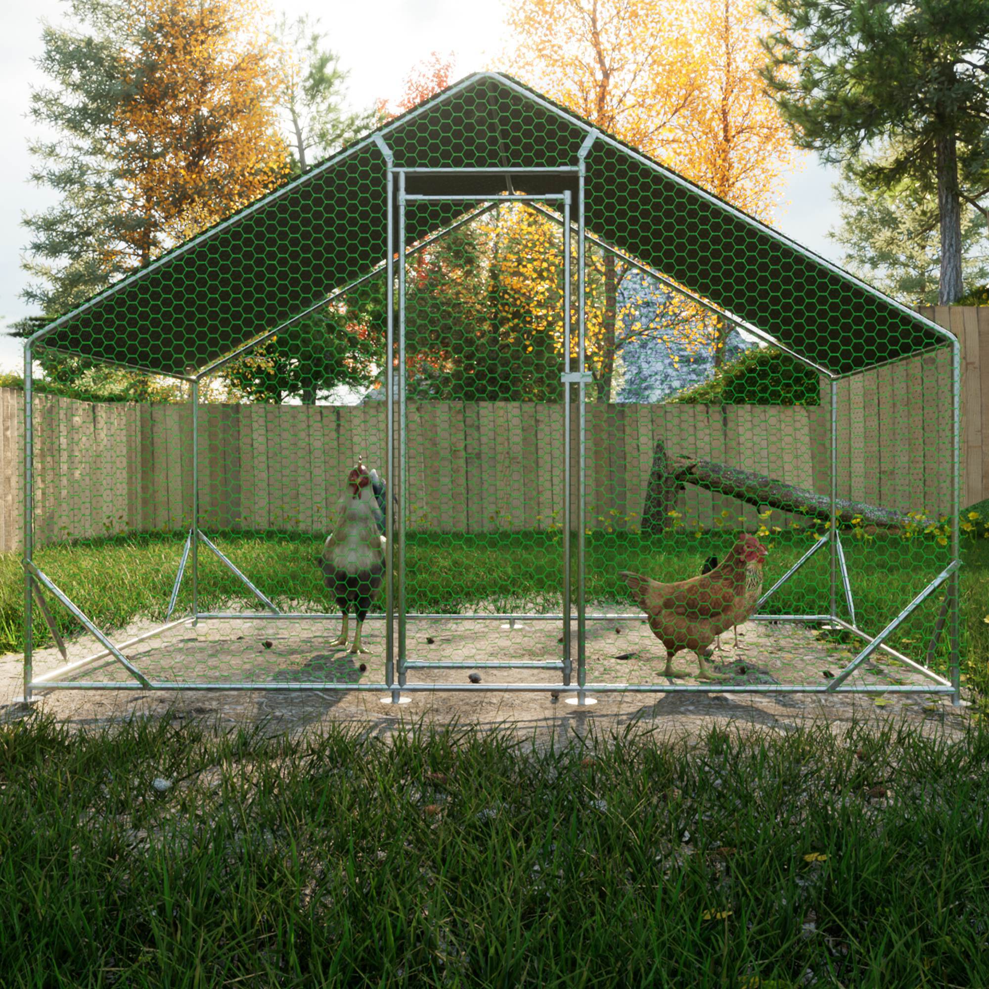 Large Metal Chicken Coop, Walk-in Chicken Run, Galvanized Wire Poultry Chicken Hen Pen Cage, Rabbits Duck Cages With Waterproof And Anti-Ultraviolet Cover For Outside