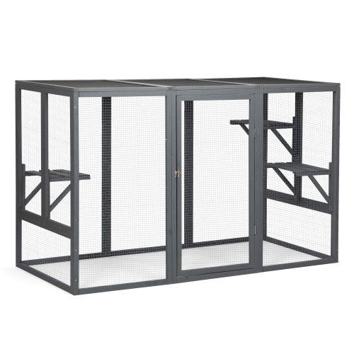 Spacious Wooden Cat Cage With Waterproof Roof For Adjustable Pedals - Gray-black