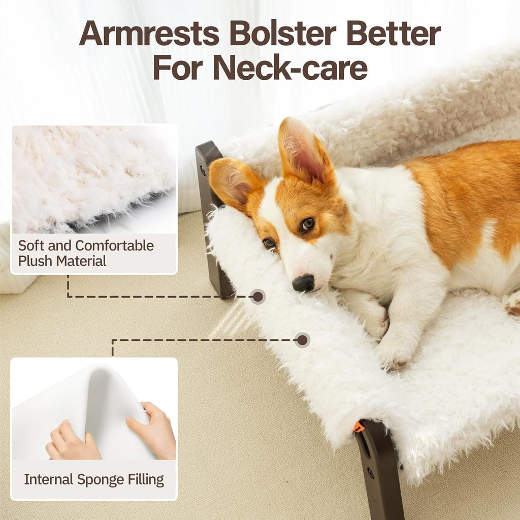 Raised Cat Bed For Indoor Cats - Elevated Plush Pet Sofa With Non-Slip Bottom, Supports 44 Lbs, Washable Small Dog Bed For Kittens & Puppies Beige Brown