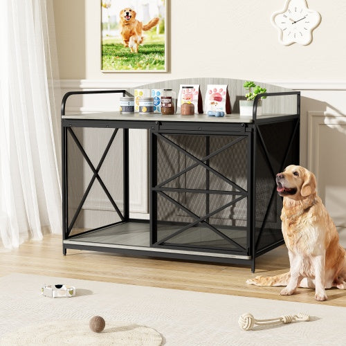 42.8 Heavy Duty Large Dog Crate Furniture For Large Medium Dog, Farmhouse Wooden Dog Kennel Indoor End Table, Decorative Pet House For Large Dogs