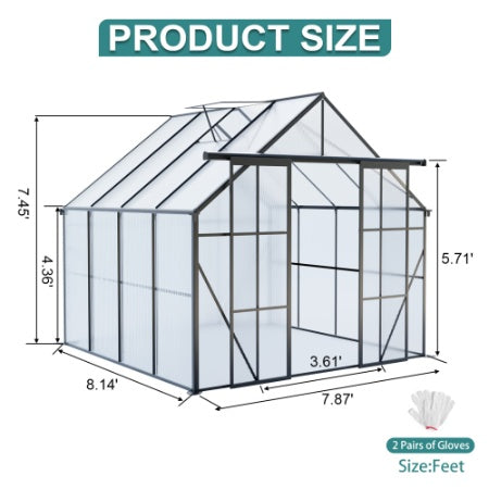 Double Door Polycarbonate Greenhouse Raised Base And Anchor Aluminum Heavy Duty Walk-in Greenhouses For Outdoor Backyard In All Season