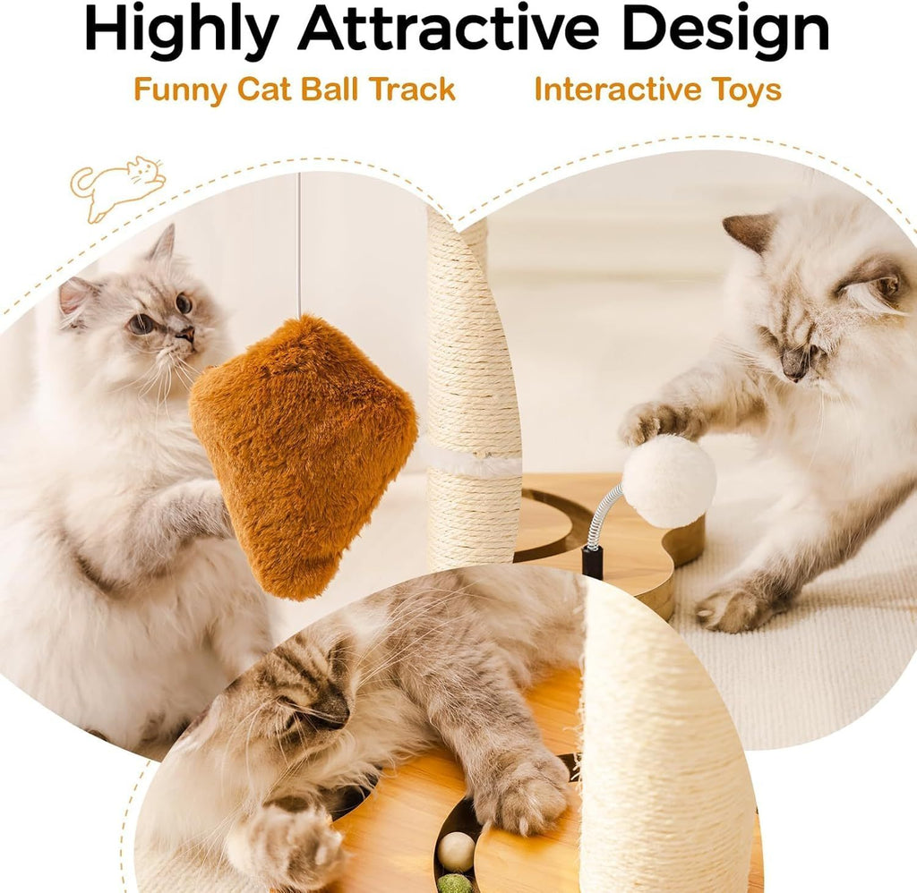 Cat Scratching Post With Bed - Small Cat Tower With Sisal Scratchier, Removable Perch & Ball Track Toys For Indoor Cats Brown, Medium
