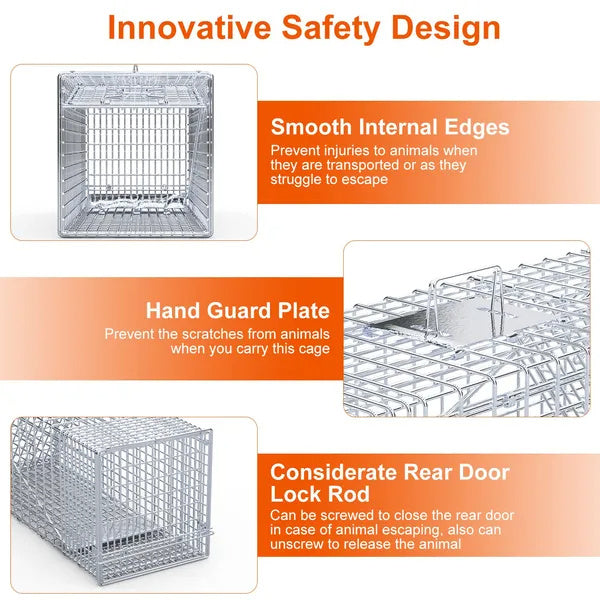 Live Animal Trap Cage 37x14x15in Folding Catch And Release Humane Cat Trap Galvanized Iron For Raccoons Foxes Coyotes Stray Dogs Armadillos Squirrels