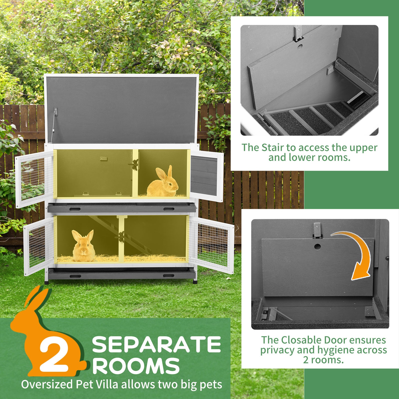 Upper And Lower 2 Floors With Tray Grey Cedar, Chicken And Rabbit Cage