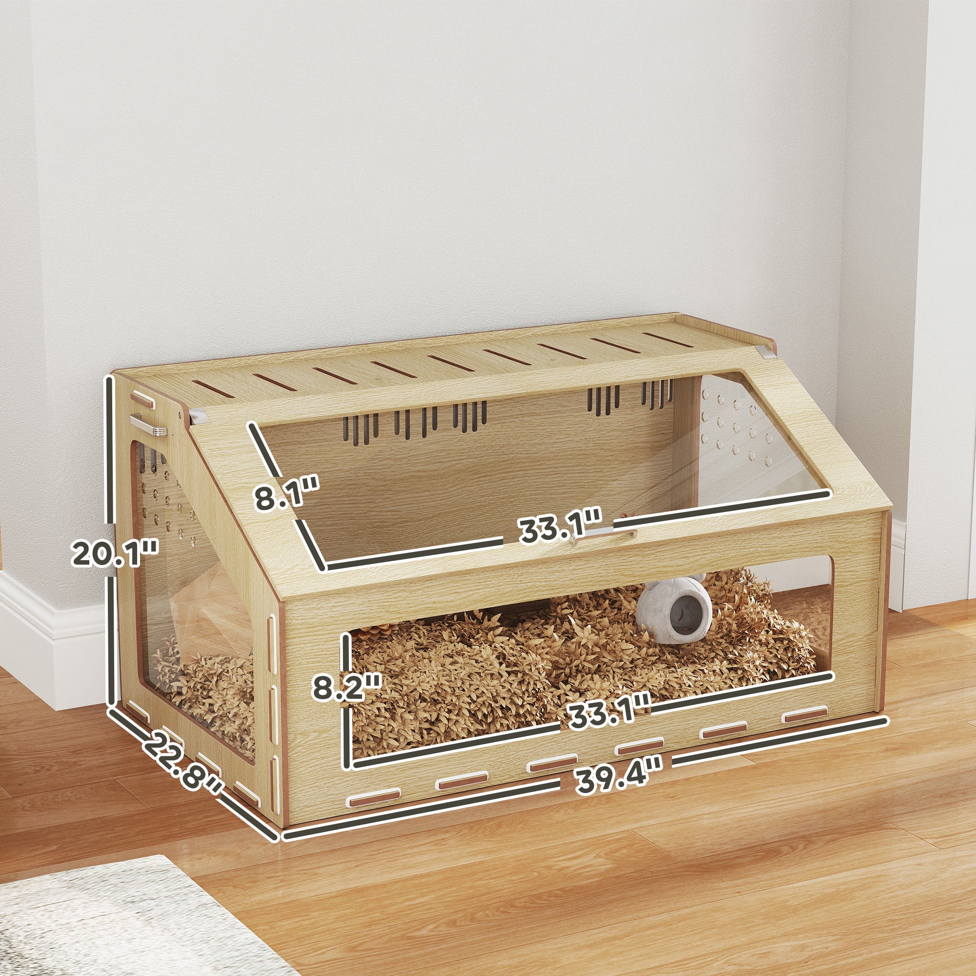 39 Inch Hamster Cage Habitat With Acrylic Window & Openable Top For Hamster, Gerbil, Guinea Pig, Rat, Oak