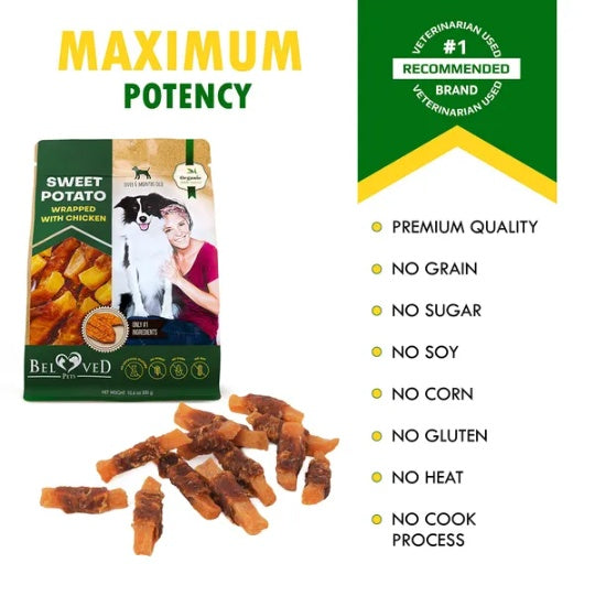 Dog Sweet Potato Wrapped With Chicken, Grain Free Organic Meat Human Grade Dried Snacks In Bulk