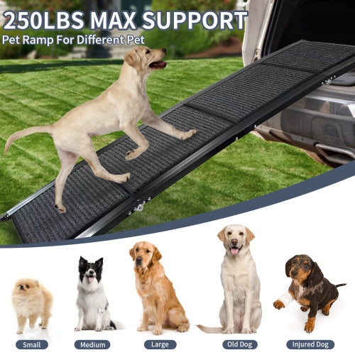 Dog Ramp For Car, 63 Long 17 Wide Folding Portable Pet Stair Ramp With Non-Slip Rug Surface, Extra Wide Dog Steps For Medium & Large Dogs Up To 250LBS Enter A Car, SUV  Truck