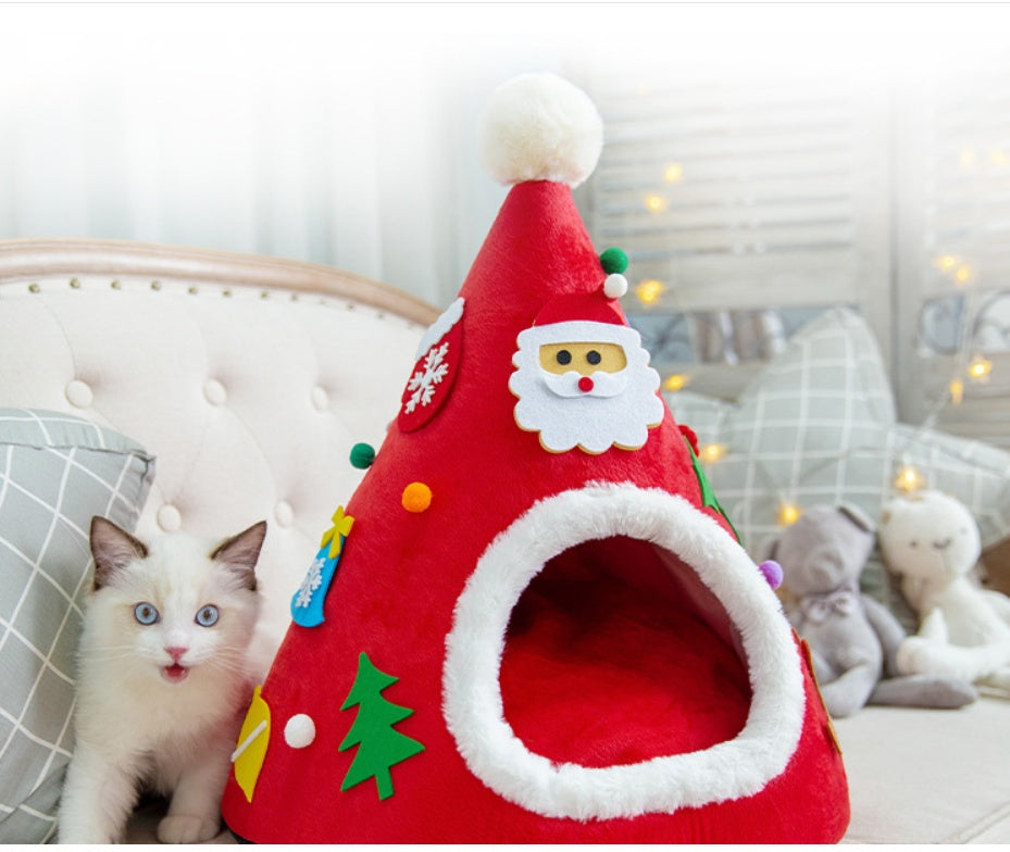 Autumn And Winter Warm Cat Nest Christmas Hat Shape Sponge Pet Bed Pet House
