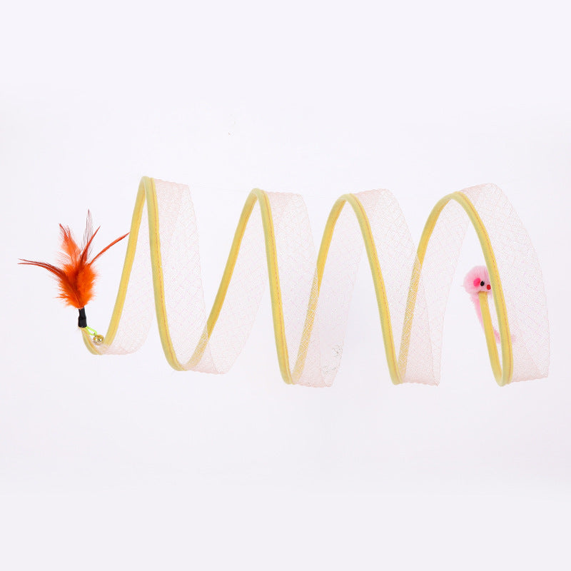Collapsable Spiral Cat Play Tunnel - Mouse Ball Feather