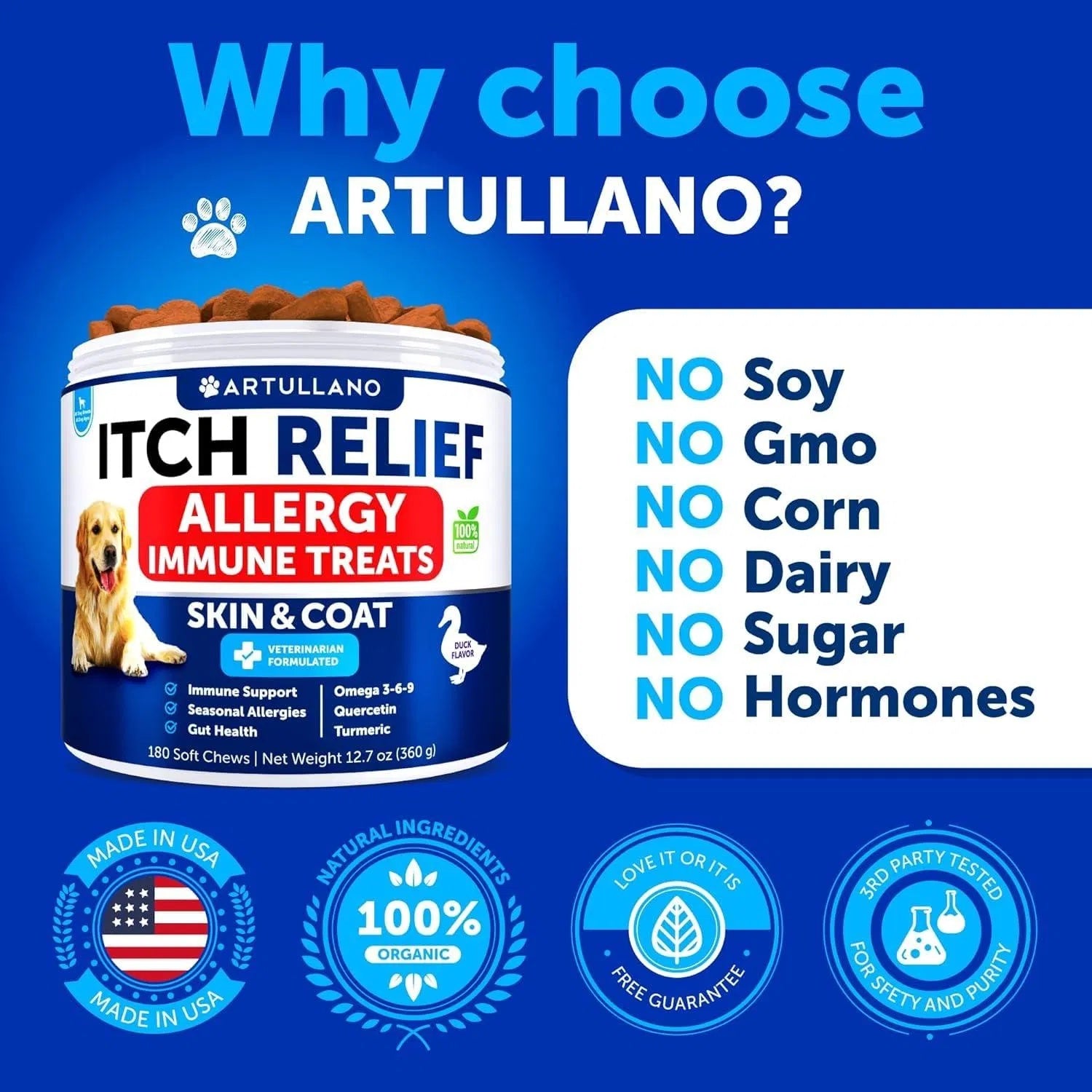 Dog Allergy Relief Chews Itching Skin Relief For Dogs Fish Oil 3 Seasonal Allergies Pills Skin & Coat Anti Itch Hot Spots Treatment Canine Immune Health Supplement 180 Soft Treats