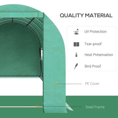 Outsunny 15x 7x 6.5 Walk-in Tunnel Hoop Greenhouse, Green House With Polyethylene PE Cover, Steel Frame, Roll-Up Zipper Door & Windows For Flowers, Vegetables, Tropical Plants, Green