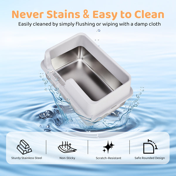 61x40x33CM, Litter Box, Stainless Steel And Plastic, Upper And Lower Snap Type, With Litter Spatula, Foot Pad - Grey