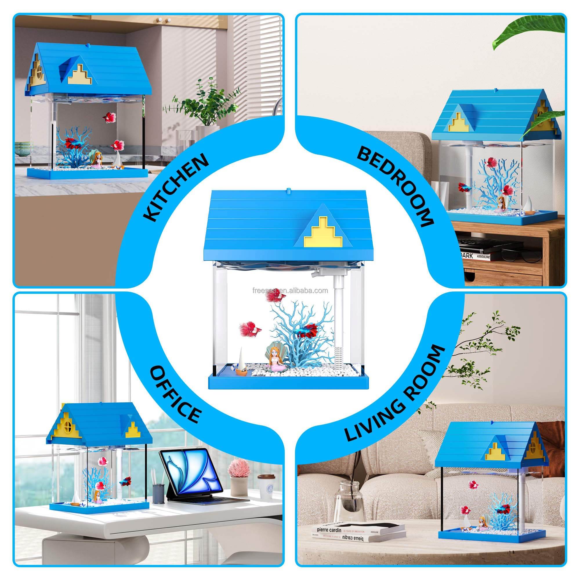 FREESEA 2-gallon Acrylic Fresh-keeping Fish Tank, Equipped With Filtration And Lighting, Suitable For Shrimp, Jellyfish, And Goldfish, Ideal For Children's Bedrooms.