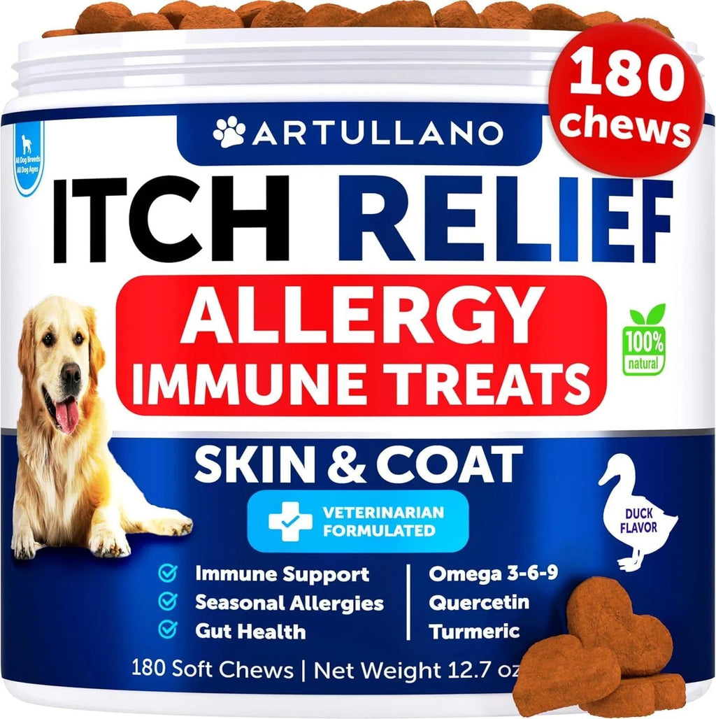 Dog Allergy Relief Chews Itching Skin Relief For Dogs Fish Oil 3 Seasonal Allergies Pills Skin & Coat Anti Itch Hot Spots Treatment Canine Immune Health Supplement 180 Soft Treats