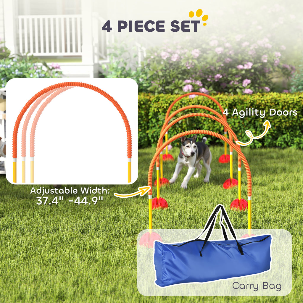 4 Piece Dog Agility Equipment W 4 Adjustable Width Doors, Carry Bag, Easy Assemble & Portable, Orange