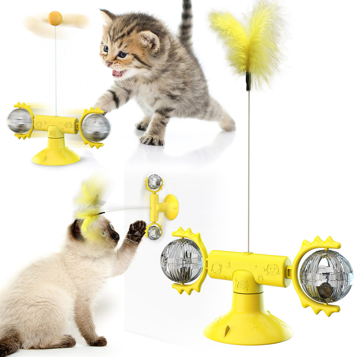 Turntable Cat Windmill Feather Toy - Suction Cup