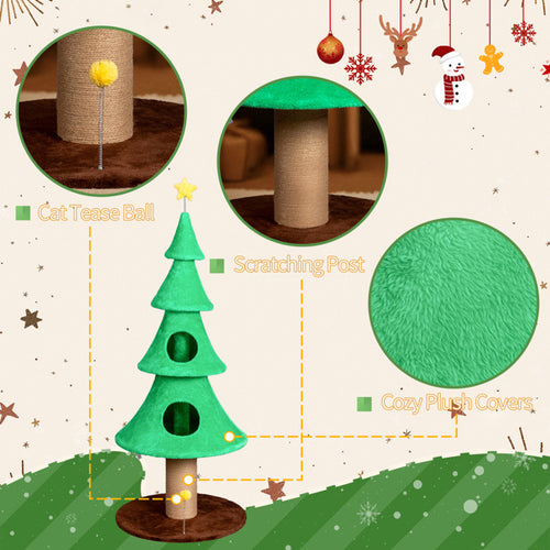 59in Large Tall Christmas Tree Cat Tower With 2 Cat Condos & Scratching Post, Soft Fleece
