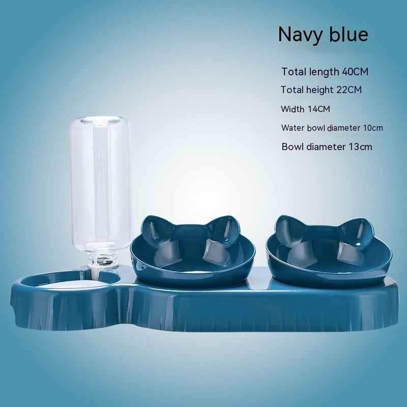 Double Food & Water Bowl Anti Roll For Cats