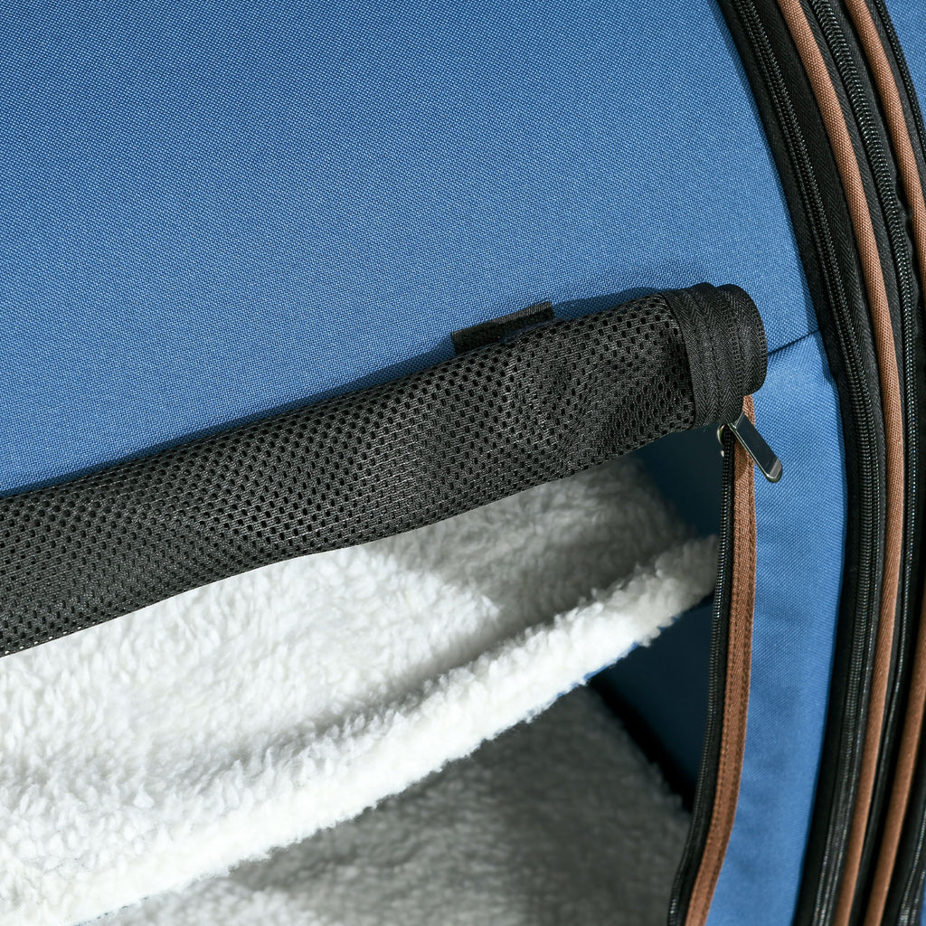 Portable Twin Compartment Show House Cat Cage 39  Soft-Sided Pet Kennel With Soft Cushions  Storage Bag Blue