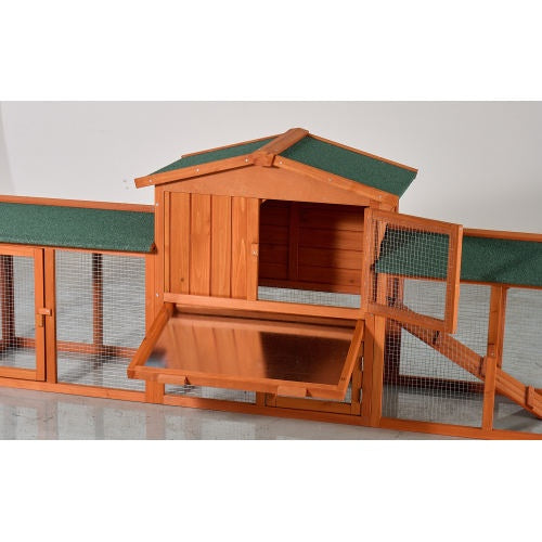 Large Wooden Rabbit Hutch, Outdoor Bunny Cage With Spacious Run, Waterproof Asphalt Roof, Pull-Out Tray And Ramp, Fir Wood Pet House For Rabbits, Chickens And Small Animals  Brown Green