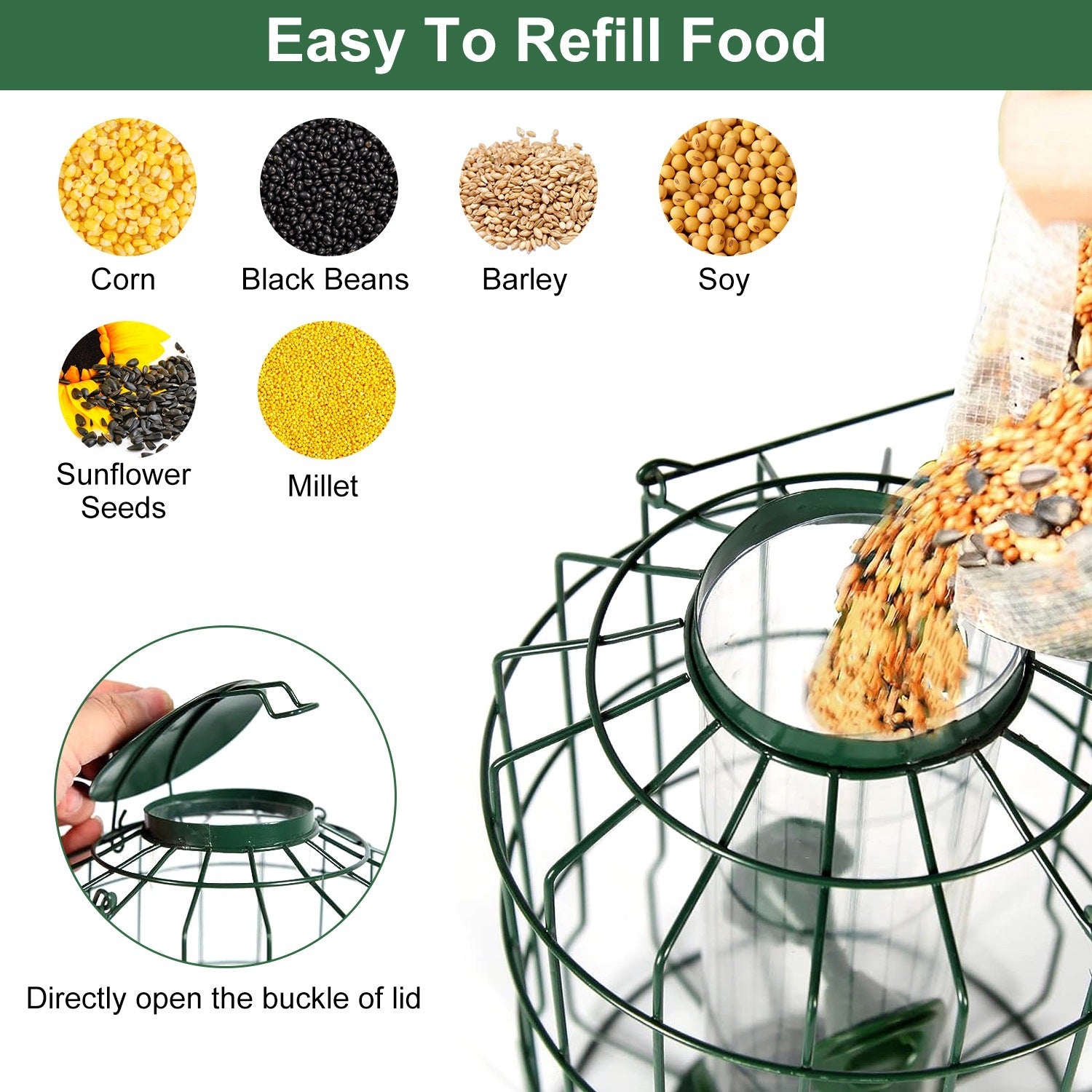 Outdoor Wild Bird Feeder Squirrel-Proof Chew-Proof Metal Hanging Seed Feeder With 4 Feeding Port For Small Songbirds