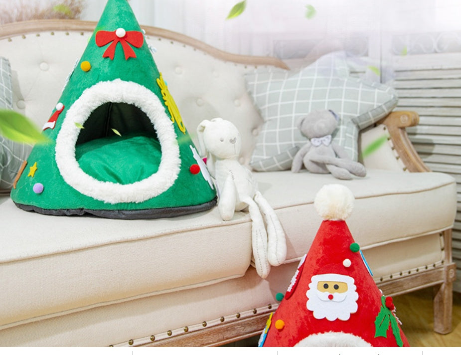 Autumn And Winter Warm Cat Nest Christmas Hat Shape Sponge Pet Bed Pet House