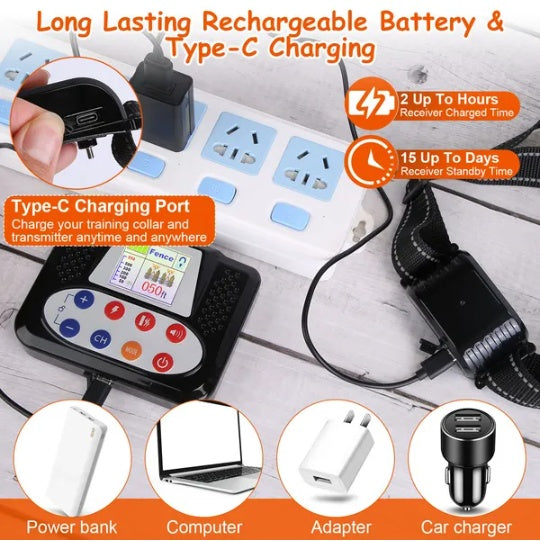 990FT Range Dog Wireless Fence Remote Training Collar IPX6 Waterproof Receiver With 0-9 Levels Beep Vibration Shock Mode 4 Channels Rechargeable Transmitter System