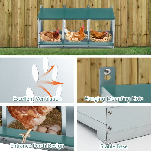 Metal Nesting Boxes For Chicken,3 Compartment Nesting Box,Galvanized Steel Nesting Boxes For Hens, Easy To Assemble