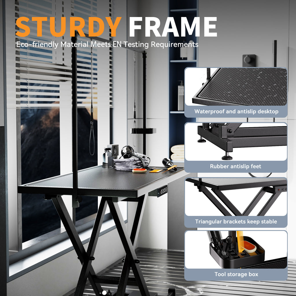 Height Adjustable Pet Grooming Table, Equipped With Leveling Wheels, Dog Grooming Arms, Anti Slip Tabletop, And Tool Organizer 50 Inches, Black, Prohibited Platform Temu