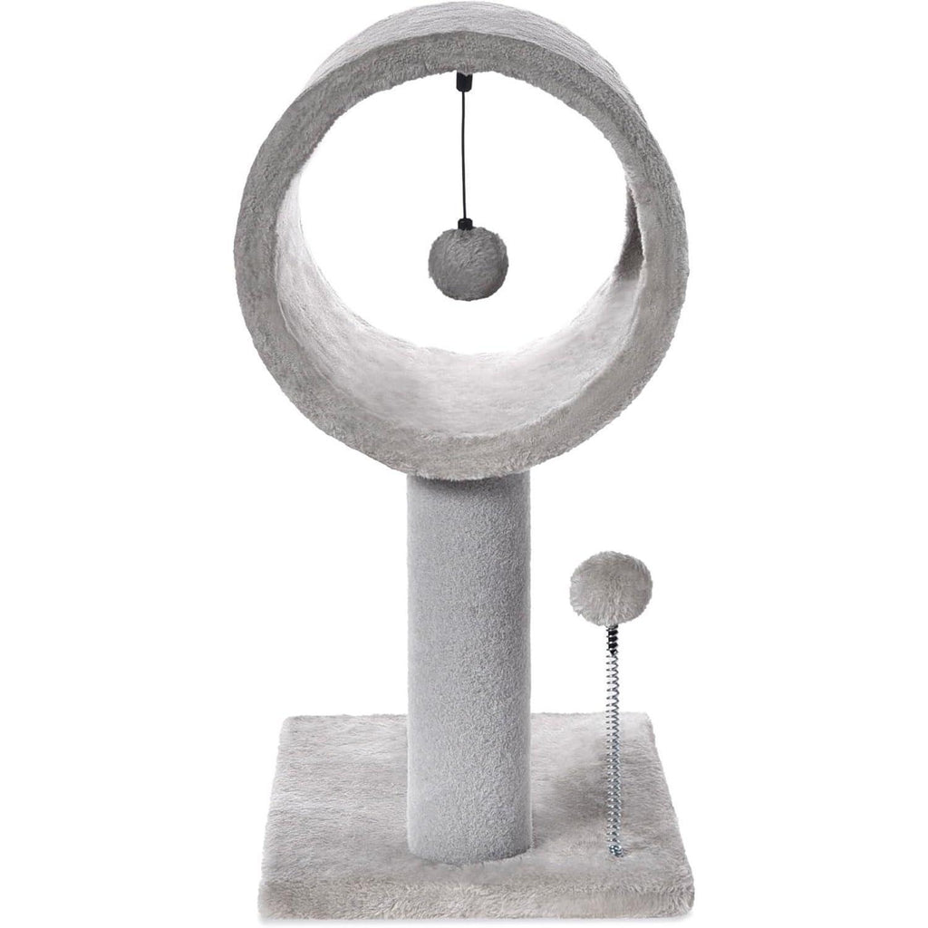 Gray Indoor Cat Tree With Hanging Ball 20.5Cat Tree With Tunnel Bed And Scratching Post Cat Tower