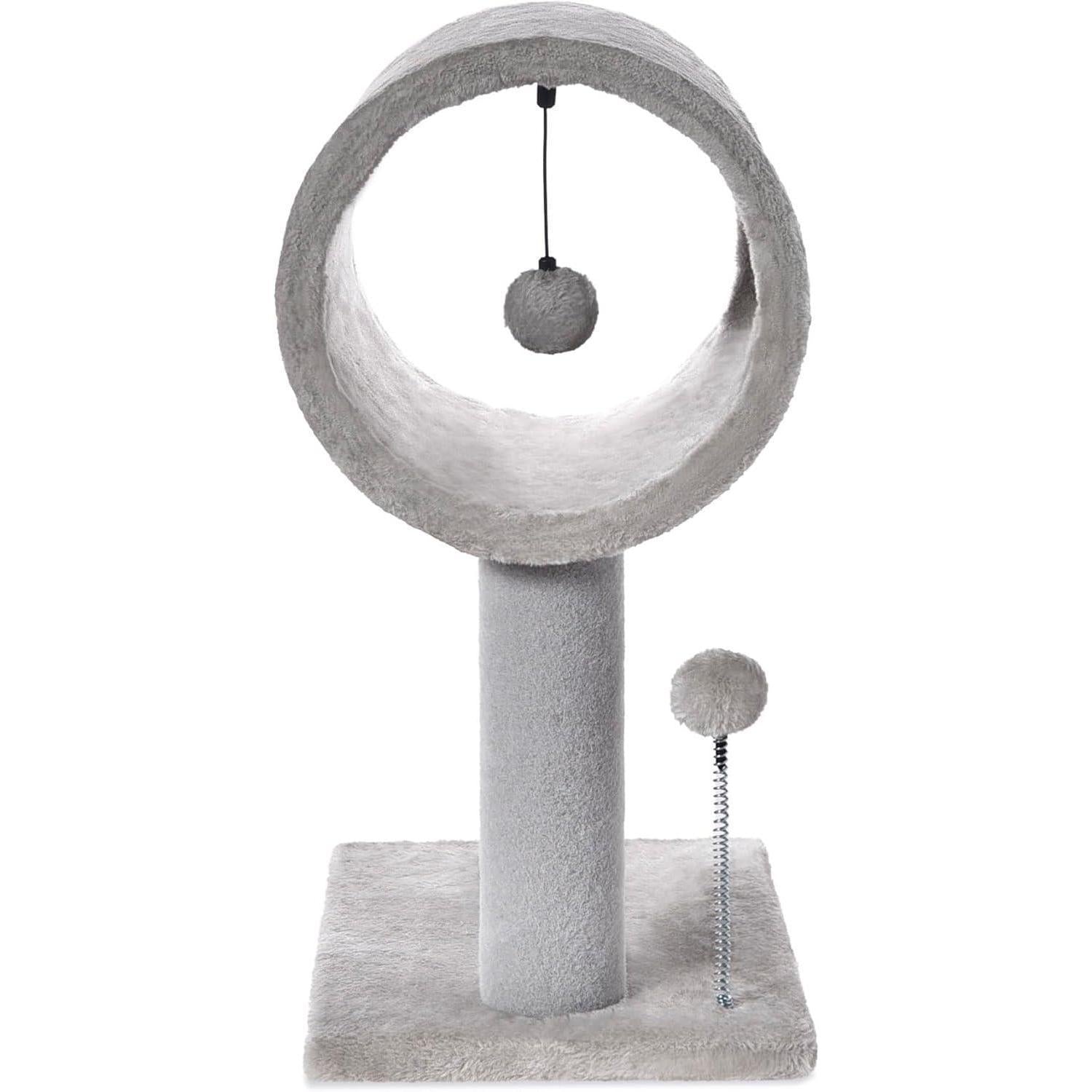 Gray Indoor Cat Tree With Hanging Ball 20.5Cat Tree With Tunnel Bed And Scratching Post Cat Tower