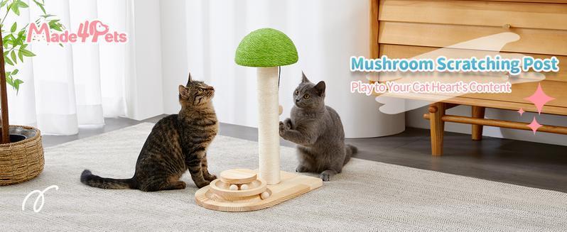 Mushroom Sisal Rope 2 In 1 Wooden Interactive Ball Track Ball Cat Scratching Post Cat Scratching Board