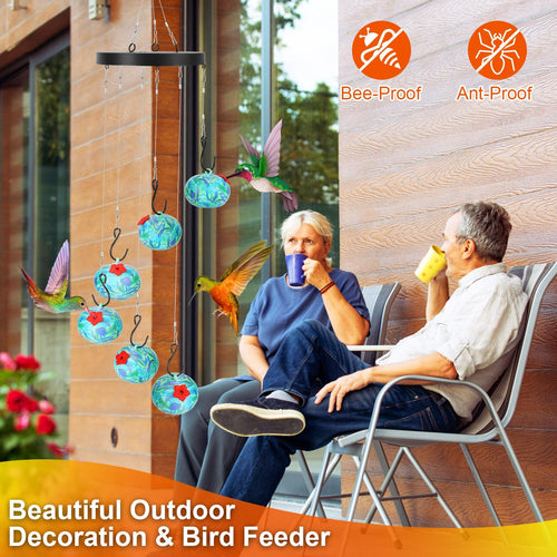 1Pc Wind Chimes Humming Bird Feeder Ant And Bee Proof Outdoor Hanging Hummingbird Feeder For Viewing Decoration For Garden Patio Yard Balcony